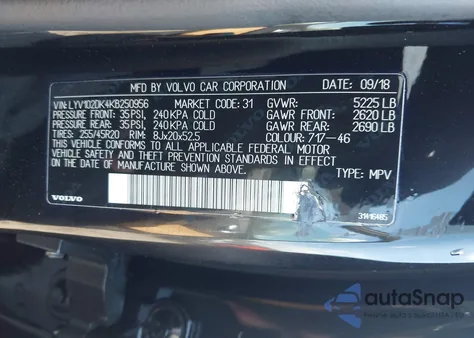 2019 Volvo Xc60 T5 Momentum из США, поврежденный, VIN LYV102DK4KB250956